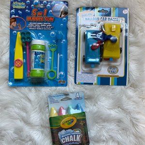Outdoor Fun Balloon Cars, Bubbles and Sidewalk Chalk Bundle